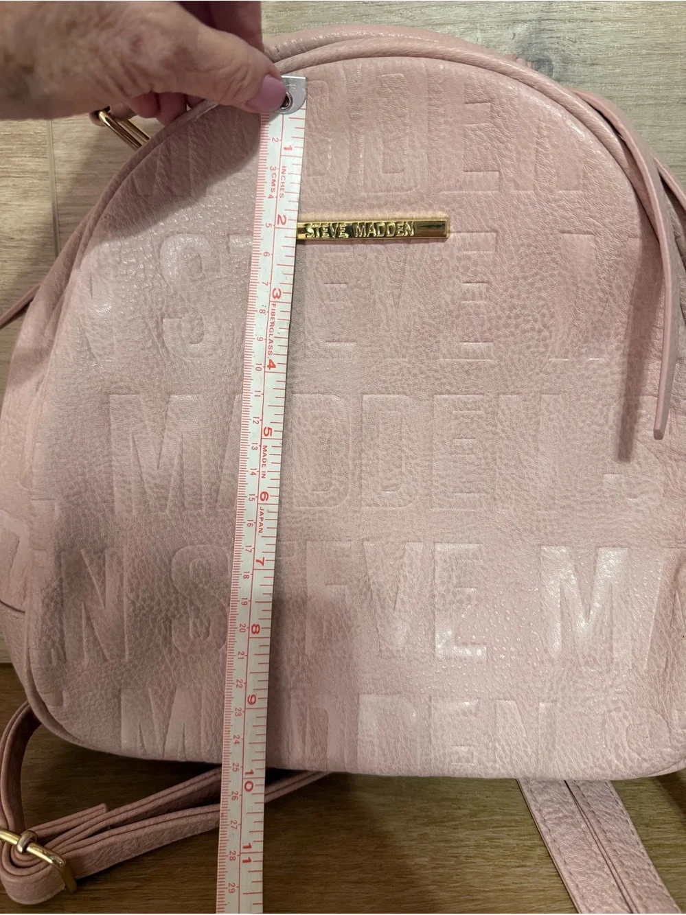 Steve Madden Blush Pink Mini Backpck Embossed Logo Gold Hardware Cute Trendy Bag